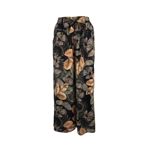 Fusta-pantalon, Univers Fashion,, 2 buzunare, negru cu imprimeu frunze, M