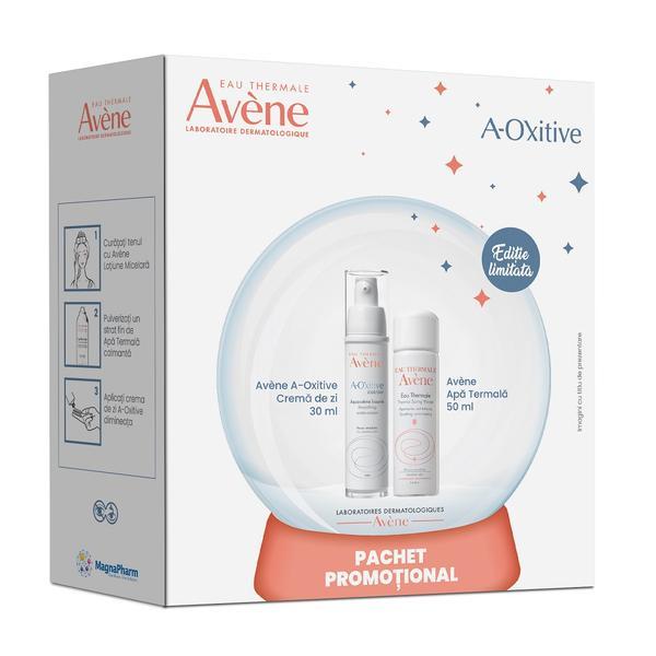 Pachet Crema de zi hidratanta cu efect de netezire A-OXitive, 30 ml + Apa termala spray, 50 ml, Avene, 80 ml