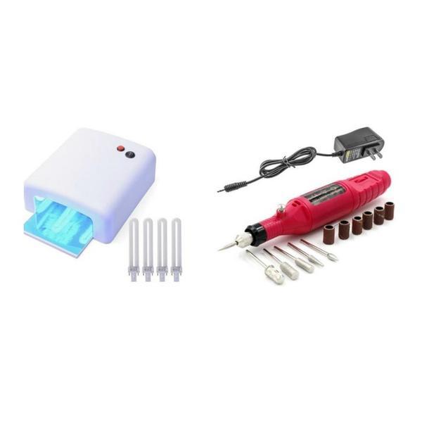Kit unghii, Lampa UV, 4 neoane, 36 W, si Freza electrica unghii, 20.000 rpm