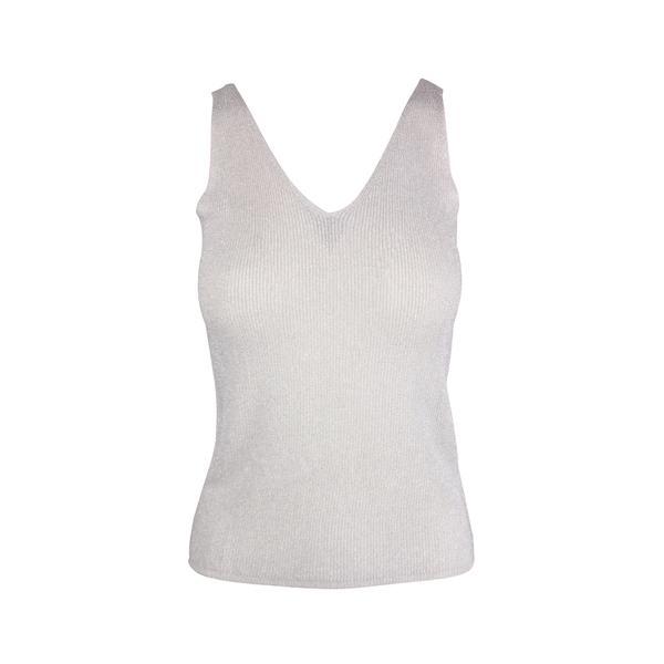 Top tricotat cu decolteu in V, gri deschis, M-L