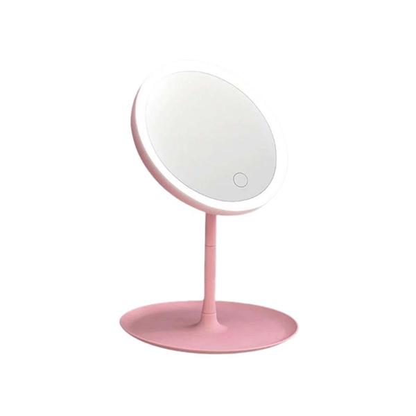 Oglinda pentru machiaj x5 cu led si ventilator roz, lucy style 2000, 20 x 34 cm