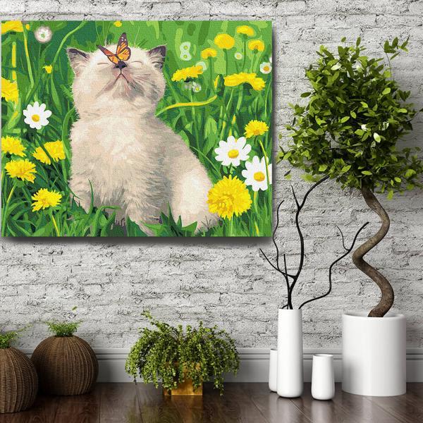 Set pictura pe numere (panza) Pisicuta cu fluture pe nas 40x50 cm