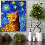 Set pictura pe numere (panza) Noapte instelata - Pisica Van Gogh 50x40 cm