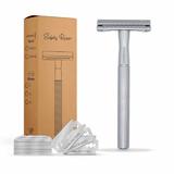 Aparat de ras clasic din otel inoxidabil Safety Razor Matte Silver si set de 20 lame