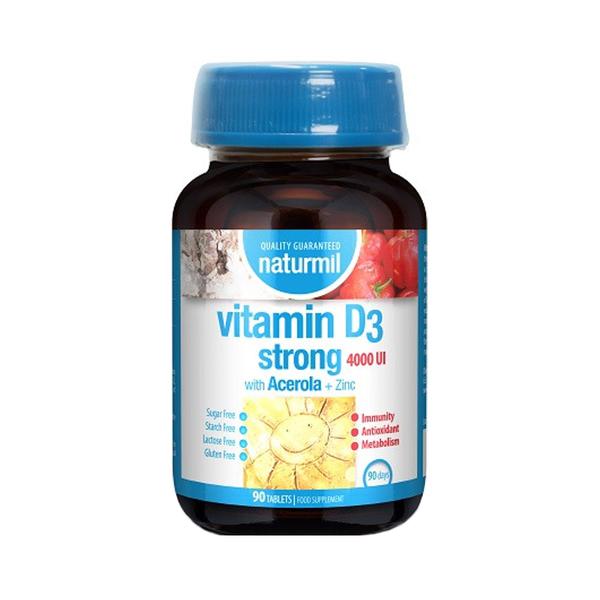Vitamina D3 Strong 4000UI cu Acerola si Zinc - Naturmil, 90 capsule