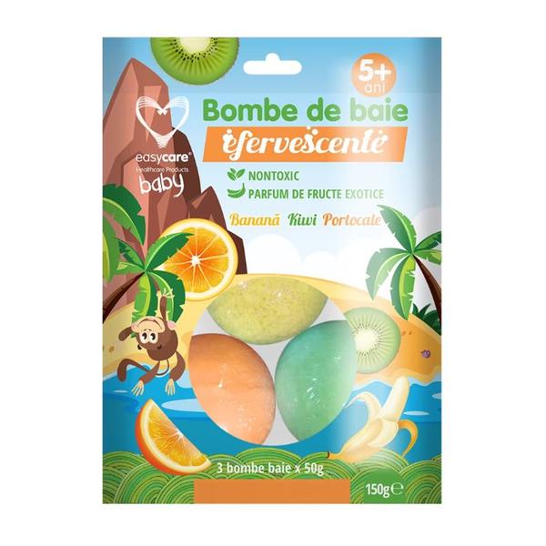Bombe de Baie Efervescente pentru Copii cu Parfum de Fructe Exotice, Easy Care Baby, 3 bucati