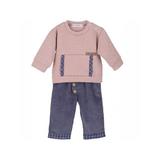 Compleu Dominick, roz pastel, bluza cu maneca lunga si pantaloni lungi bleumarin