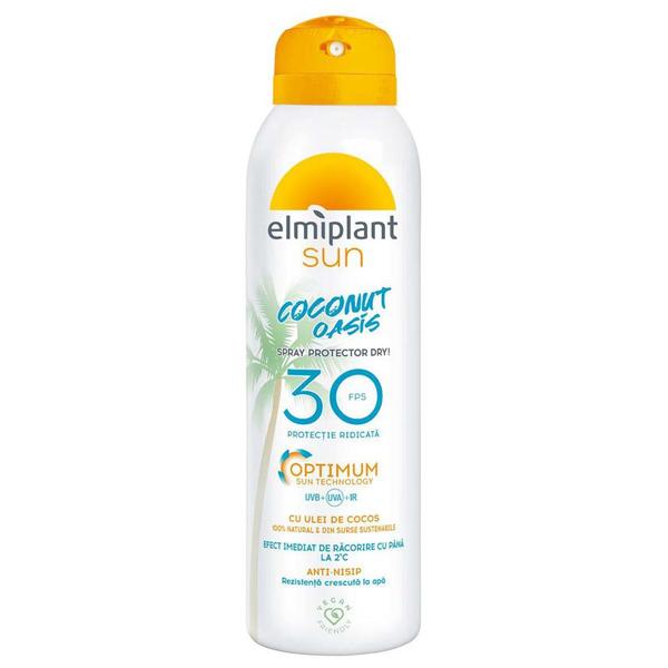 Spray pentru Protectie Solara Ridicata cu Ulei de Cocos - Elmiplant Sun Coconut Oasis Spray Protector Dry Optimum Sun Technology, FPS 30, Rezistenta Crescuta la Apa, 150 m