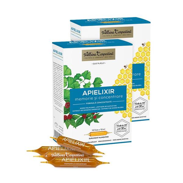 Apielixir Memorie si Concentrare, Albina Carpatina, 20 fiole x 10 ml + 10 fiole