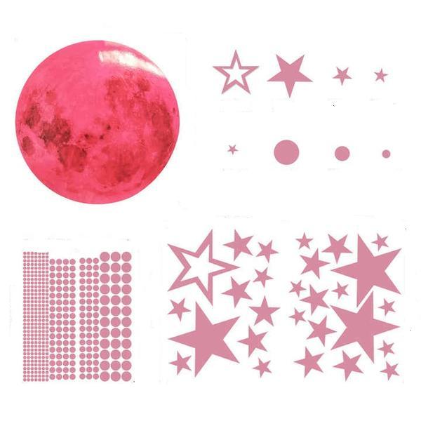 Set stickere fosforescente roz, luna, stele si buline