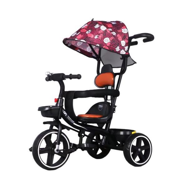 Tricicleta bebelusi cu copertina retractabila si maner parental pentru copii intre 2 si 6 ani, rosie