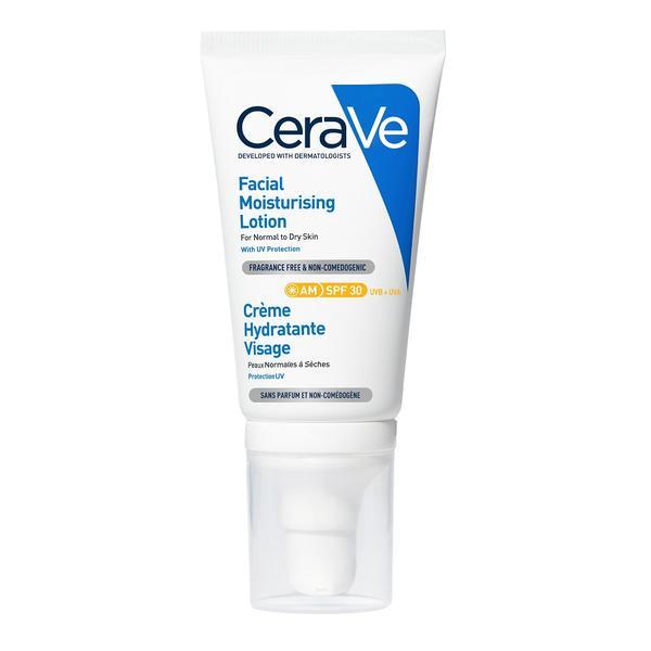 Crema hidratanta de fata cu protectie solara SPF 30 pentru ten normal si uscat, CeraVe, 52 ml