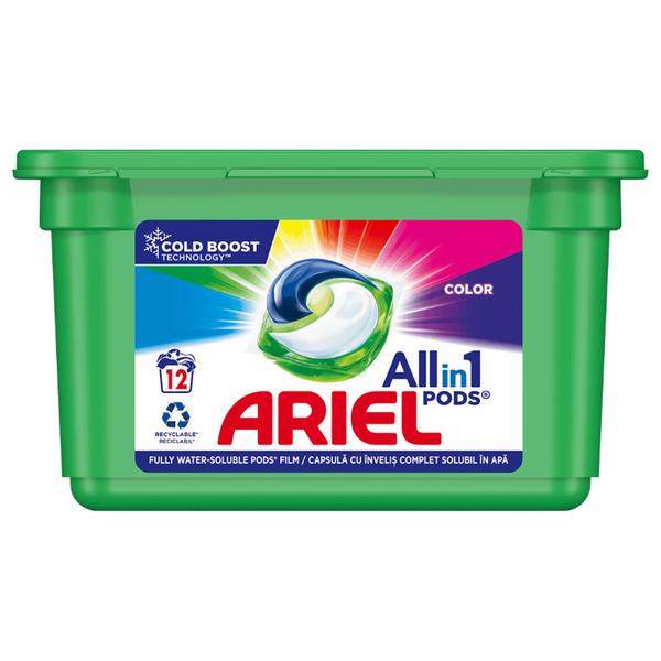 Detergent capsule pentru rufe colorate - ariel all in 1 pods color, 12 buc