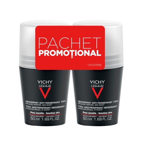 Pachet Deodorant roll-on antiperspirant control extrem pentru barbati eficacitate 72h, Vichy , 2 x 50 ml