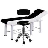 Set salon - Scaun hidraulic cu spatar, Taburet rotativ, Negru + Masa cosmetica, Pat masaj profesional, 186x70x65cm, Piele Ecologica, Alb-Negru