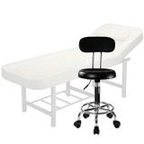 Set salon - Scaun hidraulic cu spatar, Taburet rotativ, Negru + Masa cosmetica, Pat masaj profesional, 186x70x65cm, Piele Ecologica, Alb