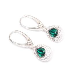 Cercei queen stone leverback pear, emerald/cristal, argint 925, 14mm