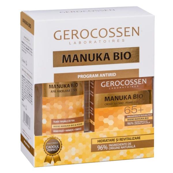 Set Cadou Manuka Bio - Crema Antirid Reparatoare 65+, 50 ml si Apa Micelara 3 in 1, 300 ml, Gerocossen, 1 pachet