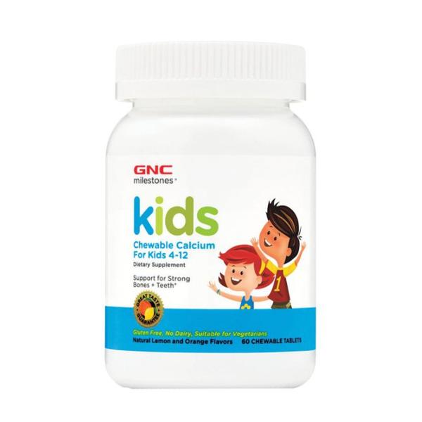 Calciu Masticabil pentru Copii 4-12 Ani, cu Aroma Portocale si Lamaie - GNC Milestones Kids, 60 tablete