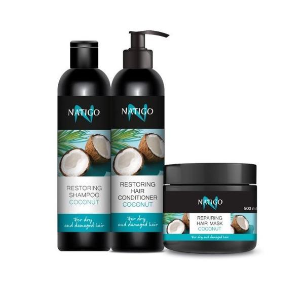 Pachet natigo - curatare faciala pentru toate tipurile de ten, in special cel sensibil (sampon 300ml , masca hidratanta, 500ml , balsam, 300 ml) 