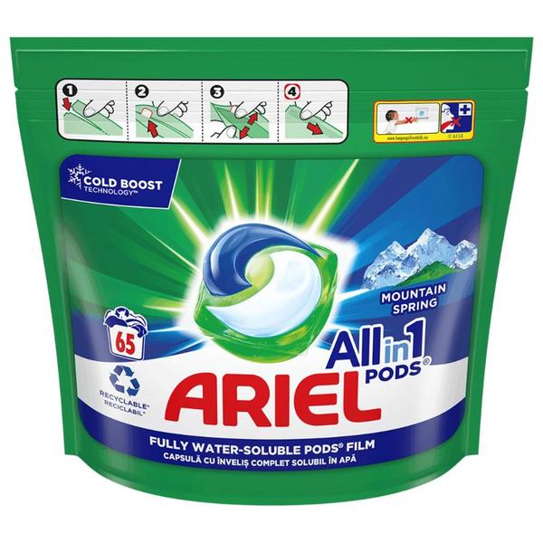 Detergent Automat Gel Capsule - Ariel All in 1 Pods Mountain Spring, 65 buc