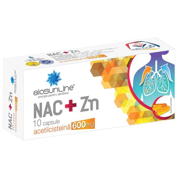 Supliment Alimentar NAC si Zinc 600 mg, Biosunline, Helcor, 10 capsule