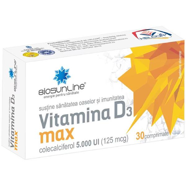 Vitamina D3 Max Biosunline, Helcor, 30 comprimate