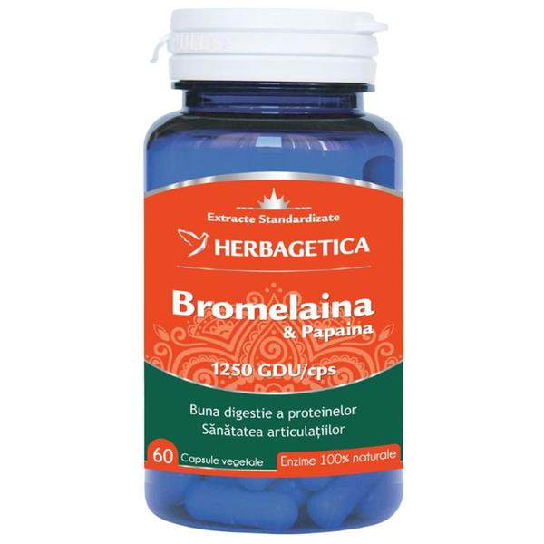 Bromelaina si Papaina Herbagetica, 60 capsule vegetale