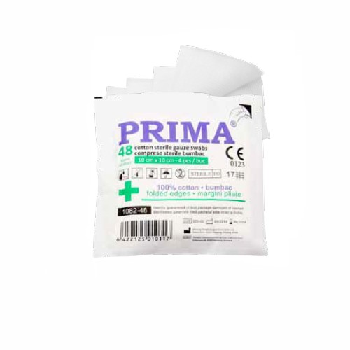 Comprese sterile tifon Prima, 4 comprese pliate, 10 x 10cm, 48 straturi pe plic
