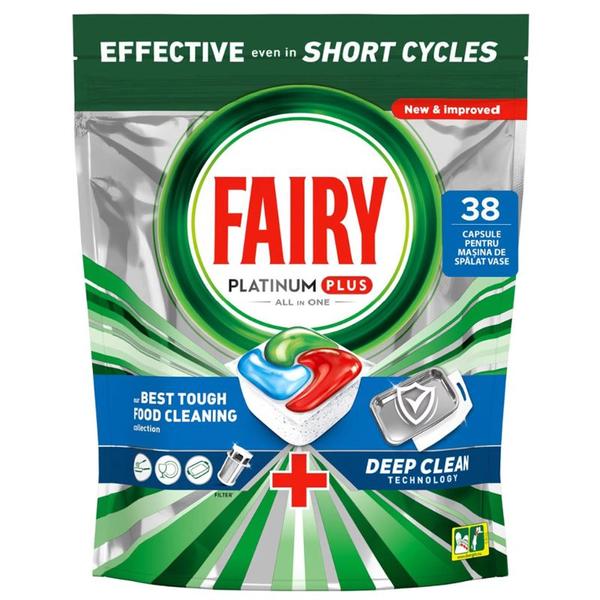 Detergent Capsule pentru Masina de Spalat Vase - Fairy Platinum Plus Deep Clean All in One, 38 capsule