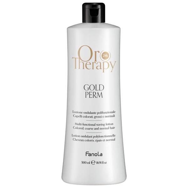 Solutie Permanent pentru Par Normal, Vopsit si Deteriorat - Fanola Oro Therapy Gold Perm Multi-functional Waving Lotion Colored, Coarse and Normal Hair, 500 ml