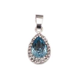 Pandantiv Queen Stone Pear Ceralun Aquamarine, Albastru/ Cristal, Argint 925