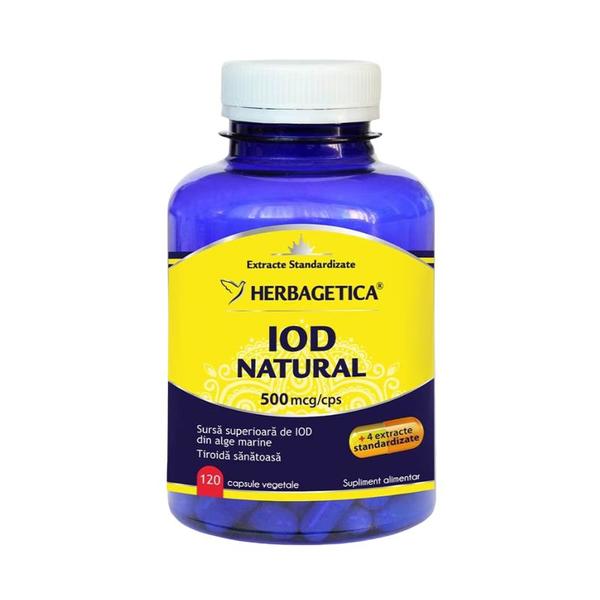 Iod Natural 500 mcp Herbagerica, 120 capsule vegetale