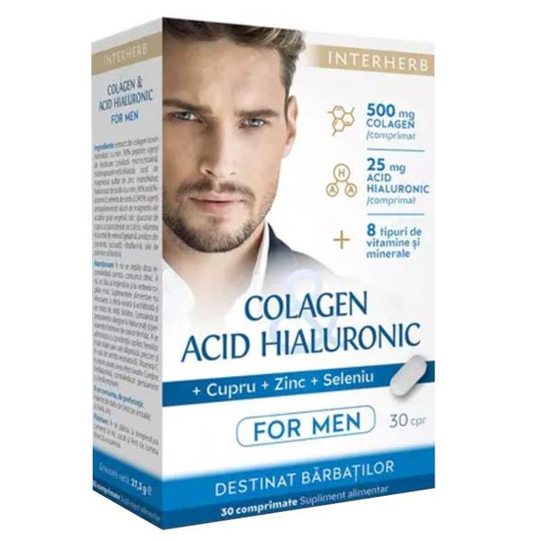 Colagen&Acid Hialuronic + Cupru + Zinc + Seleniu pentru Barbati - Interherb, 30 comprimate