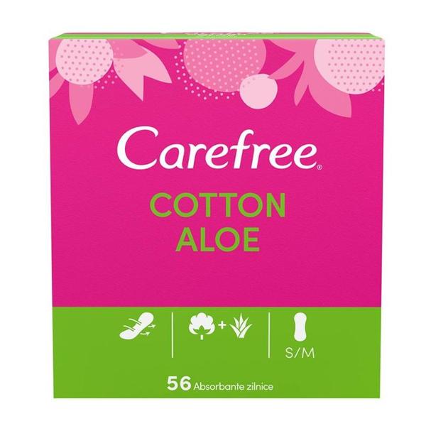 Absorbante Zilnice cu Aloe - Carefree Cotton Aloe Pantyliners, 56 buc