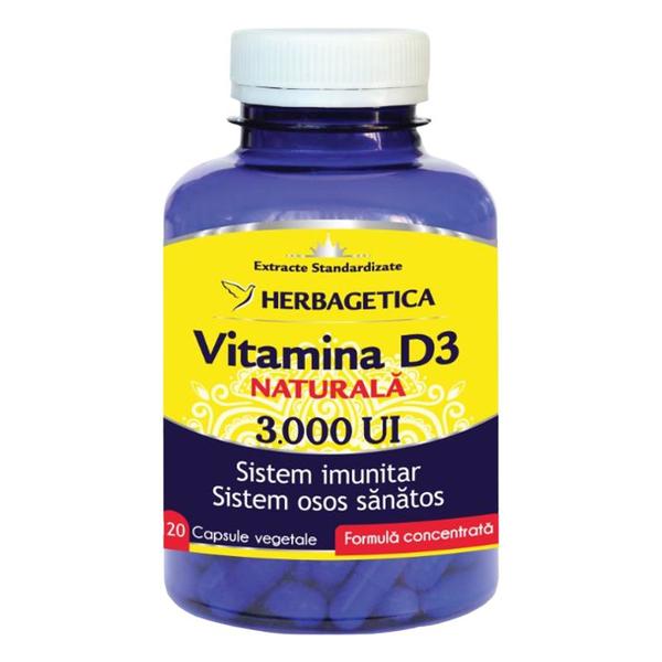 Vitamina D3 Naturala 3000 UI Herbagetica, 120 capsule vegetale