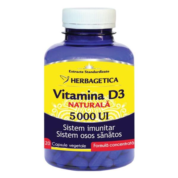 Vitamina D3 Naturala 5000 UI Herbagetica, 120 capsule vegetale