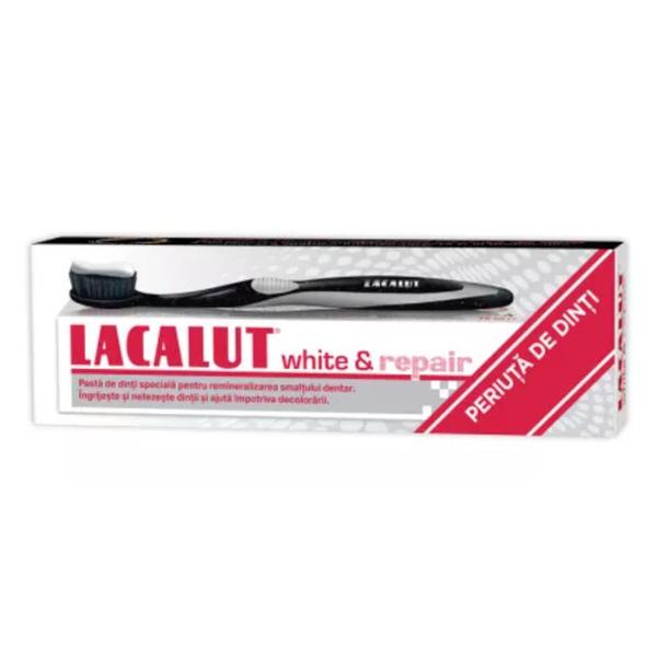 Pasta de Dinti - Lacalut White & Repair, 75 ml + Periuta de dinti Lacalut Black Edition