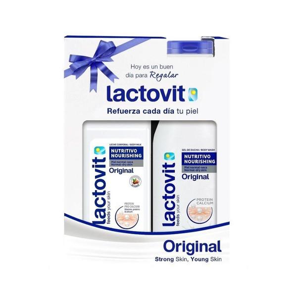 Gel de dus nutritiv pentru piele normal-uscata, 600 ml + lapte de corp nutritiv pentru piele normal-uscata, 400 ml - lactovit feeds your skin original