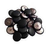 Set 25 nasturi metalici cu picior rotunzi, imbracati in piele naturala negru 2.5 cm marimea 40