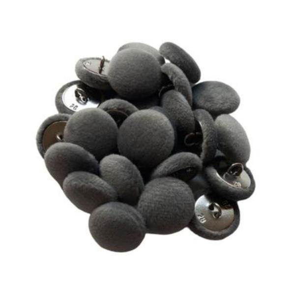 Set 25 nasturi metalici cu picior rotunzi, imbracati in catifea gri inchis 1.5 cm marimea 28