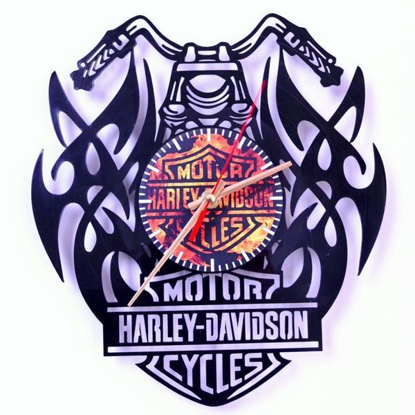 Ceas de perete vinil, harley flame, diametru 30 cm