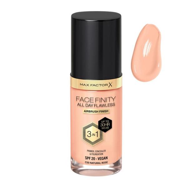 Fond de Ten 3 in 1 - Max Factor Facefinity All Day Flawless Airbrush Finish 3 in1 SPF 20 Vegan, nuanta C50 Natural Rose, 30 ml