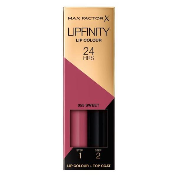 Ruj de Buze Lichid - Max Factor Lipfinity, Lip Colour + Top Coat, nuanta 055 Sweet, 1 pachet