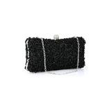 Gentuta de Dama, Design Elegant, cu Margele si Perlute Sintetice, Lantisor Argintiu, Negru Intens, 20 x11x 6cm