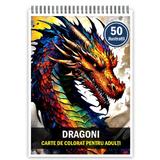 Carte de colorat pentru adulti, 50 de ilustratii, Dragoni, 106 pagini