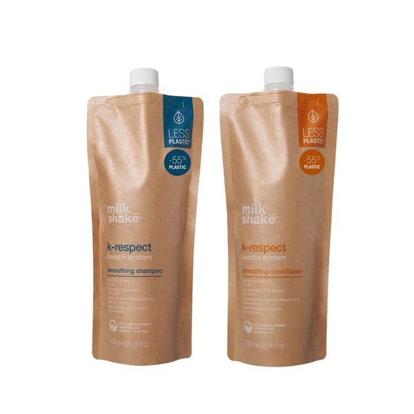 Pachet pentru Netezire cu Keratina - Milk Shake K-Respect Keratin System: Sampon Keratin System Smoothing Shampoo, 750 ml + Balsam Keratin System Smoothing Conditioner, 750 ml