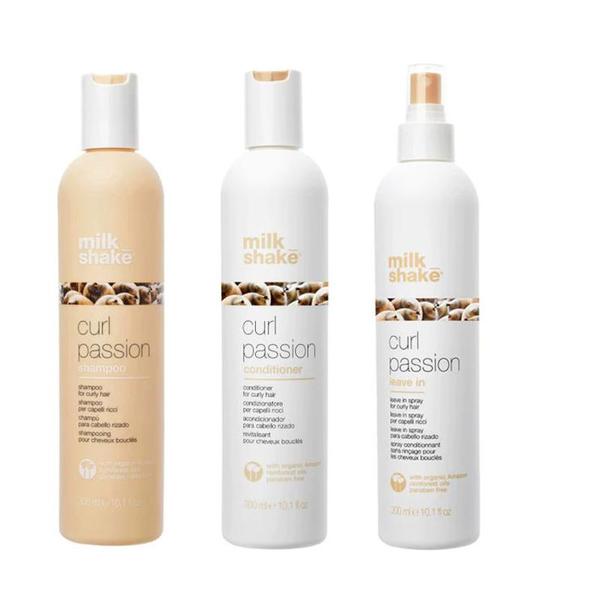 Pachet pentru Par Ondulat si Cret - Milk Shake Curl Passion: Sampon Curl Passion Shampoo, 300 ml + Balsam Curl Passion Conditioner, 300 ml + Spray Curl Passion Leave in, 300 ml