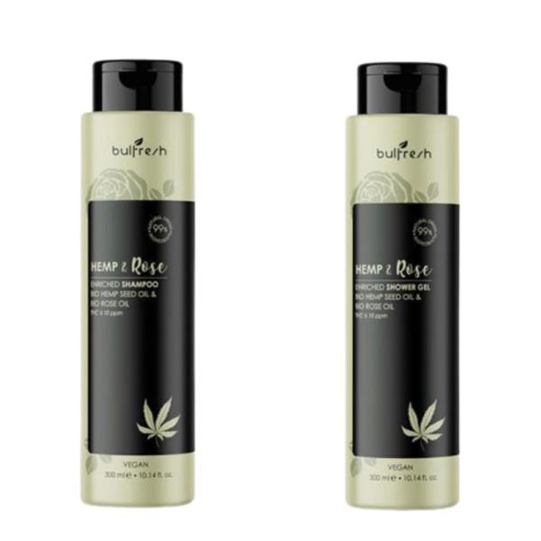 Set cadou: Sampon Bulfresh 300 ml+ Gel de duş Bulfreshcu trandafir și c&acirc;nepă 300 ml