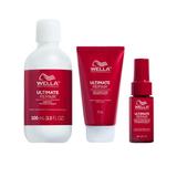 Pachet Reparator pentru Par Deteriorat - Wella Professionals Ultimate Repair: Sampon Travel Size, 100 ml + Balsam Travel Size, 75 ml + Ser Reparator Miracle Rescue, 30 ml